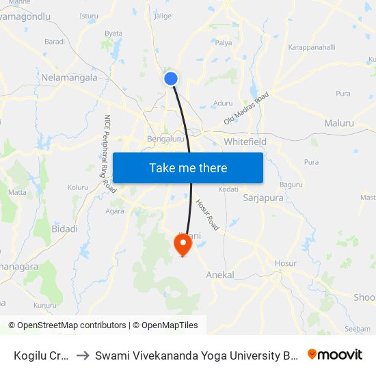 Kogilu Cross to Swami Vivekananda Yoga University Bangalore map