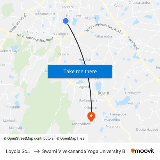 Loyola School to Swami Vivekananda Yoga University Bangalore map