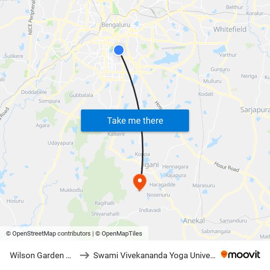 Wilson Garden 7th Cross to Swami Vivekananda Yoga University Bangalore map