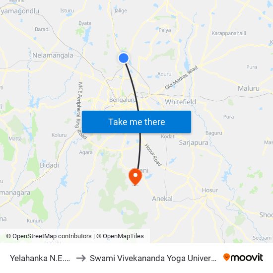 Yelahanka N.E.S.Office to Swami Vivekananda Yoga University Bangalore map
