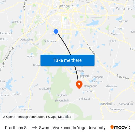 Prarthana School to Swami Vivekananda Yoga University Bangalore map
