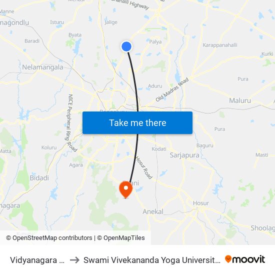 Vidyanagara Cross to Swami Vivekananda Yoga University Bangalore map