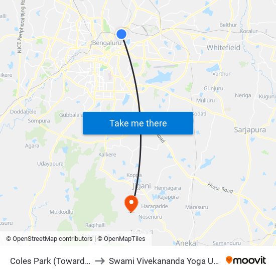 Coles Park (Towards Coles Road) to Swami Vivekananda Yoga University Bangalore map