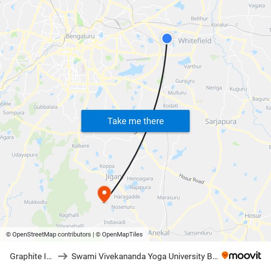 Graphite India to Swami Vivekananda Yoga University Bangalore map