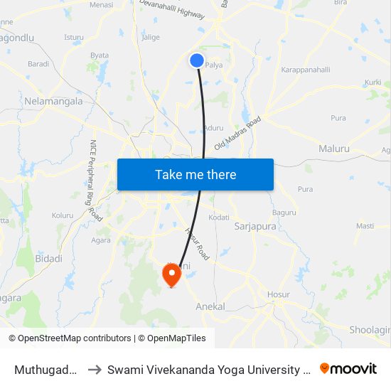 Muthugadahalli to Swami Vivekananda Yoga University Bangalore map