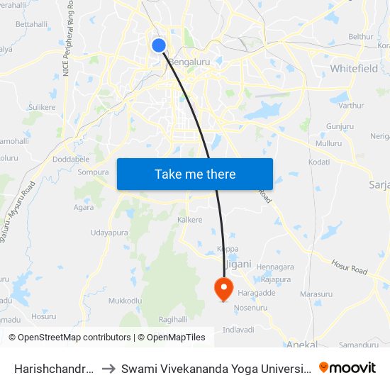 Harishchandra Ghat to Swami Vivekananda Yoga University Bangalore map