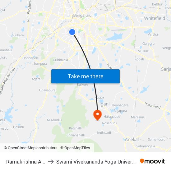 Ramakrishna Ashrama to Swami Vivekananda Yoga University Bangalore map