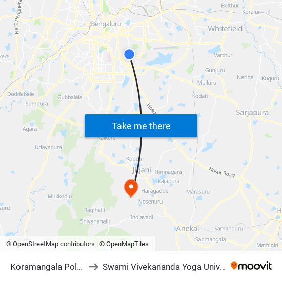 Koramangala Police Station to Swami Vivekananda Yoga University Bangalore map