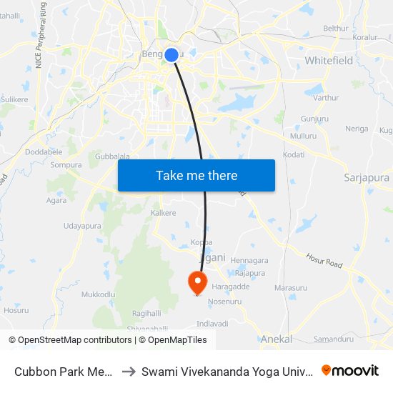 Cubbon Park Metro Station to Swami Vivekananda Yoga University Bangalore map