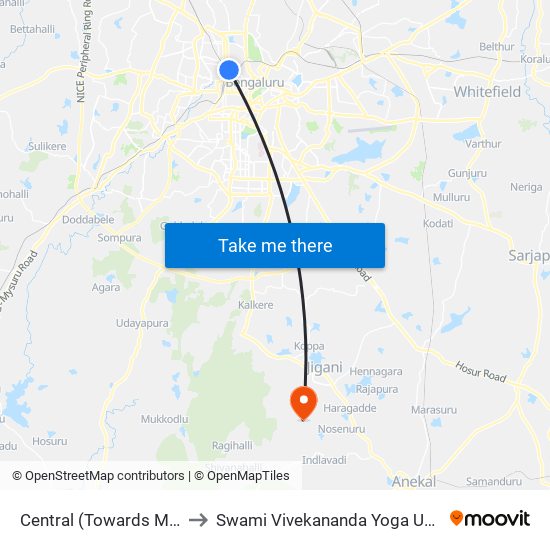 Central (Towards Malleshwaram) to Swami Vivekananda Yoga University Bangalore map