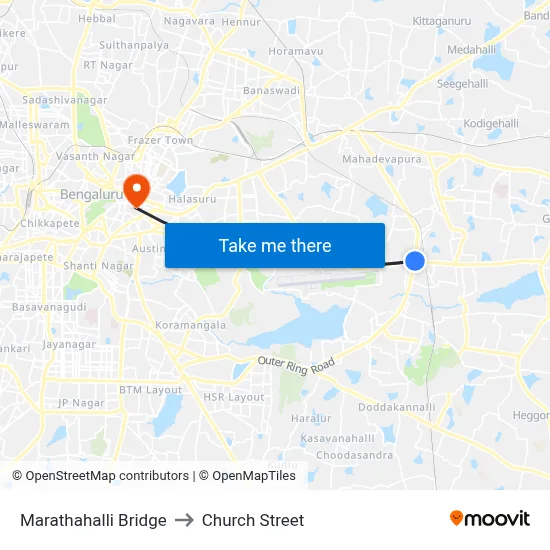 Marathahalli Bridge to Church Street map