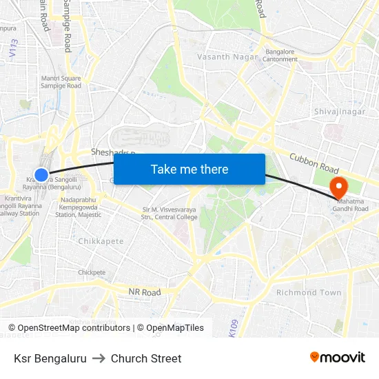 Ksr Bengaluru to Church Street map