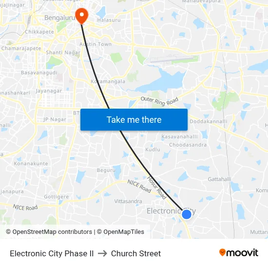 Electronic City Phase II to Church Street map