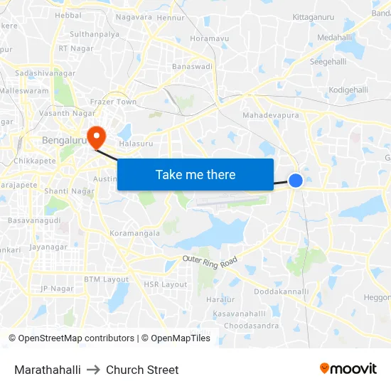 Marathahalli to Church Street map