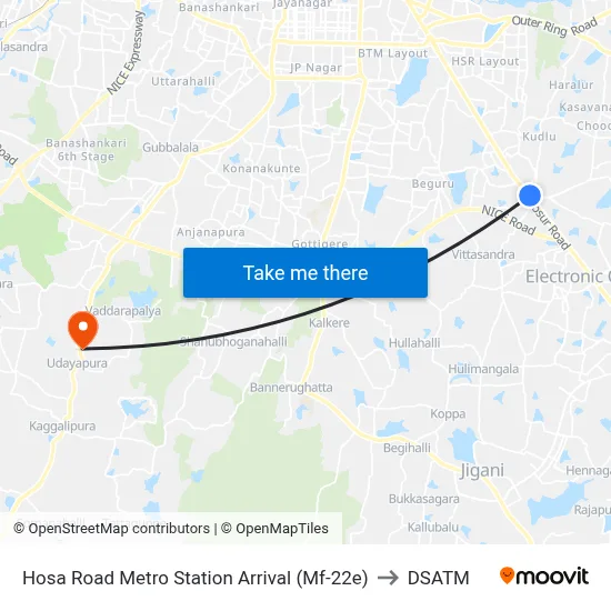 Hosa Road Metro Station Arrival (Mf-22e) to DSATM map