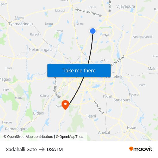 Sadahalli Gate to DSATM map