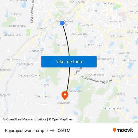 Rajarajeshwari Temple to DSATM map