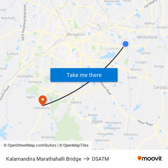 Kalamandira  Marathahalli Bridge to DSATM map