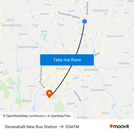 Devanahalli New Bus Station to DSATM map