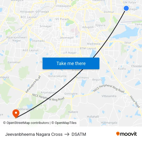 Jeevanbheema Nagara Cross to DSATM map