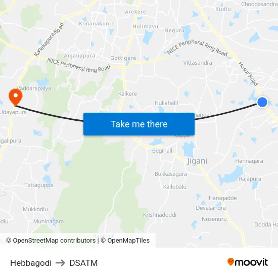 Hebbagodi to DSATM map