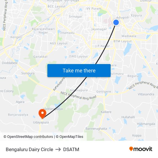 Bengaluru Dairy Circle to DSATM map