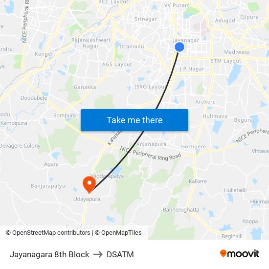 Jayanagara 8th Block to DSATM map