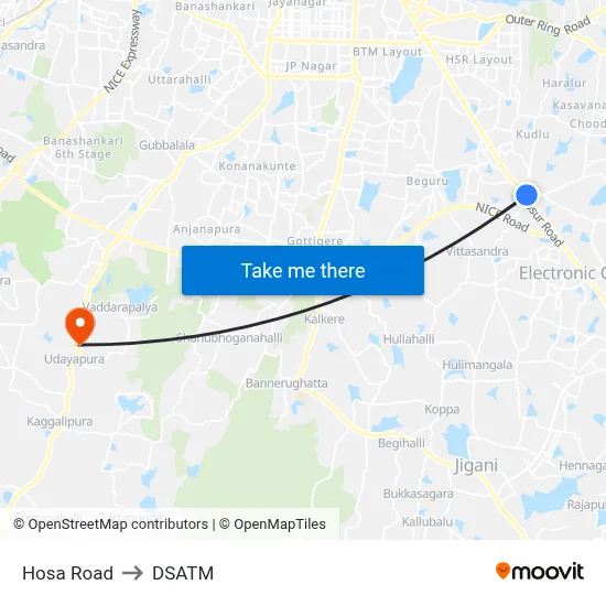 होसा रोड to डीएसएटीएम map