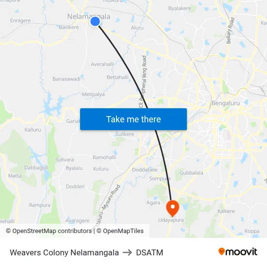 वीवर्स कॉलोनी नेलमंगला to डीएसएटीएम map