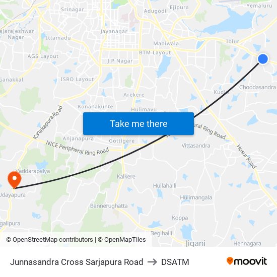 Junnasandra Cross Sarjapura Road to DSATM map