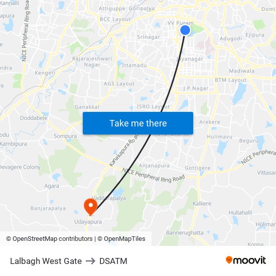 Lalbagh West Gate to DSATM map