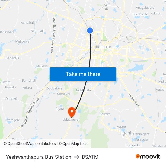 Yeshwanthapura Bus Station to DSATM map