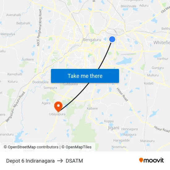 Depot 6 Indiranagara to DSATM map