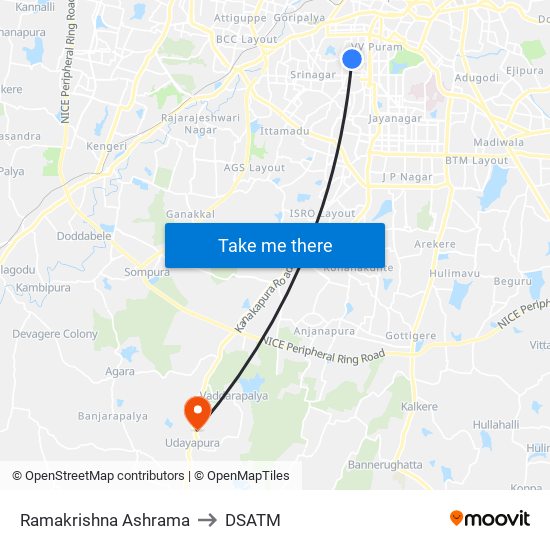Ramakrishna Ashrama to DSATM map