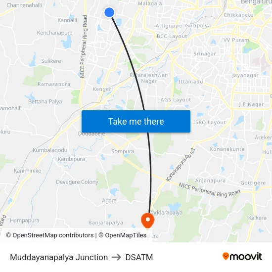 Muddayanapalya Junction to DSATM map