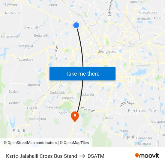 Ksrtc-Jalahalli Cross Bus Stand to DSATM map