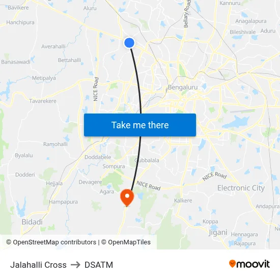 Jalahalli Cross to DSATM map