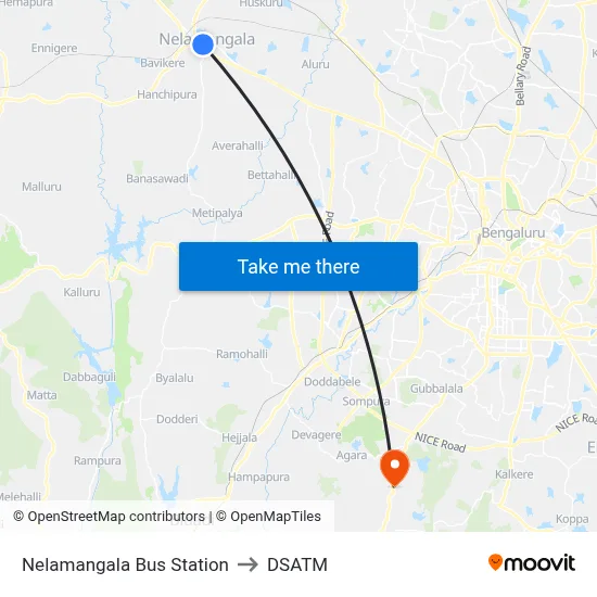 Nelamangala Bus Station to DSATM map