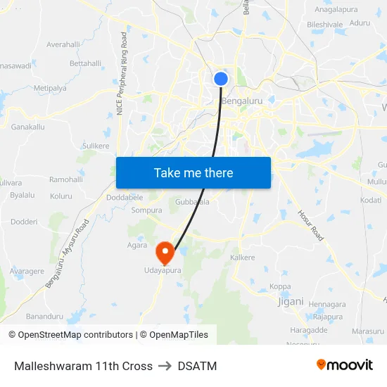 Malleshwaram 11th Cross to DSATM map
