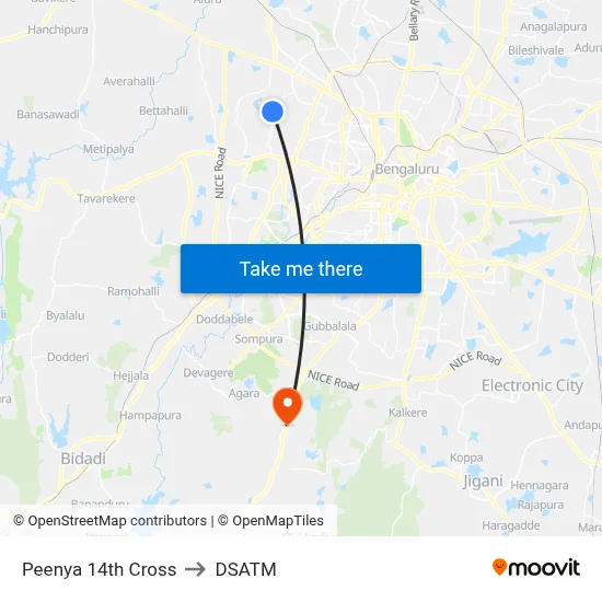 Peenya 14th Cross to DSATM map