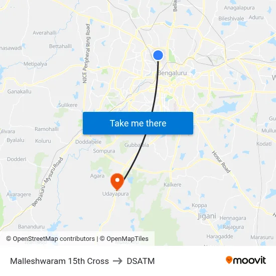 Malleshwaram 15th Cross to DSATM map