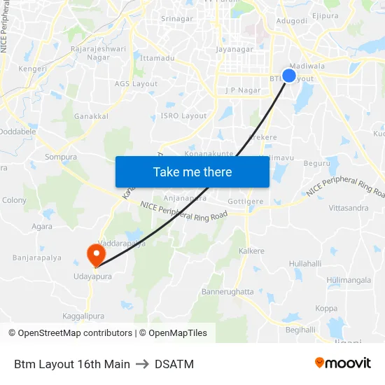 Btm Layout 16th Main to DSATM map