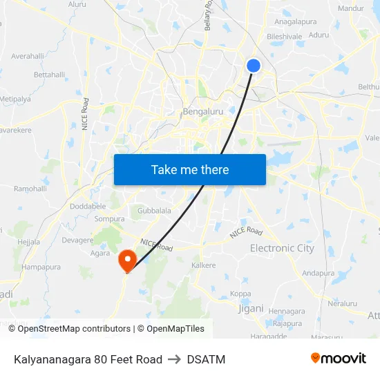 Kalyananagara 80 Feet Road to DSATM map