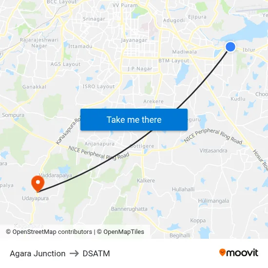 Agara Junction to DSATM map