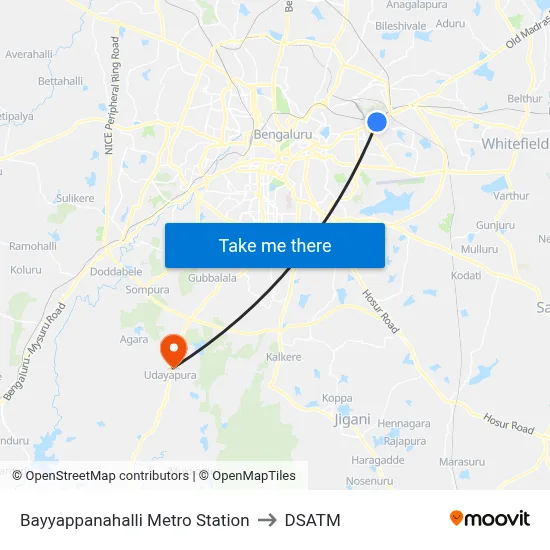 Bayyappanahalli Metro Station to DSATM map