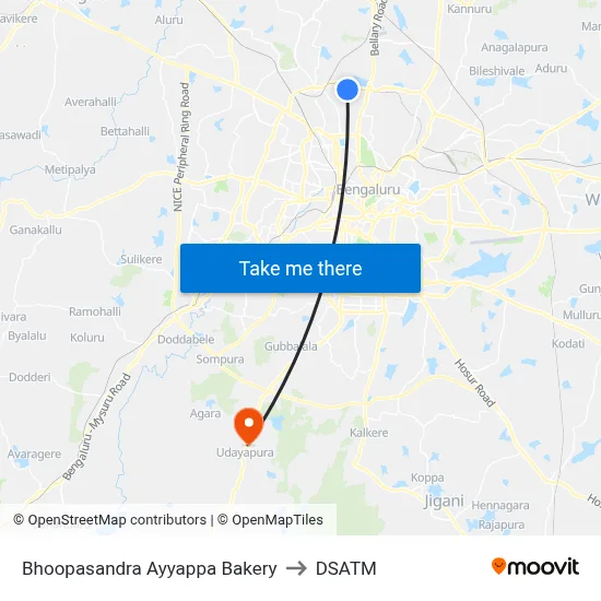 Bhoopasandra Ayyappa Bakery to DSATM map