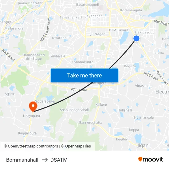 Bommanahalli to DSATM map