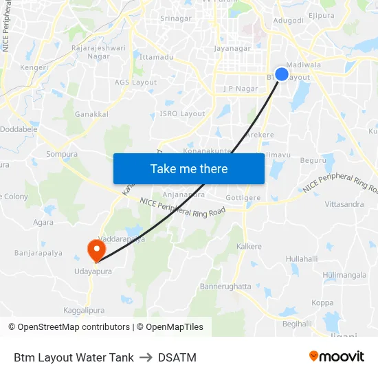 Btm Layout Water Tank to DSATM map