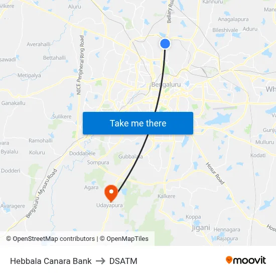 Hebbala Canara Bank to DSATM map