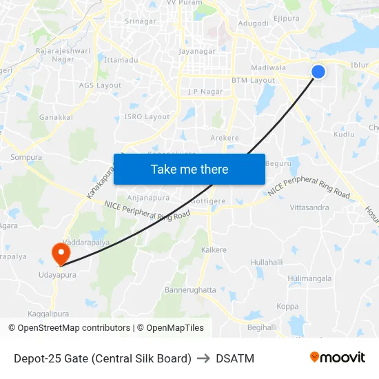 Depot-25 Gate (Central Silk Board) to DSATM map